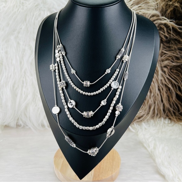 Beautiful Silvertone, multi strand charm costume layering necklace - Picture 1 of 5